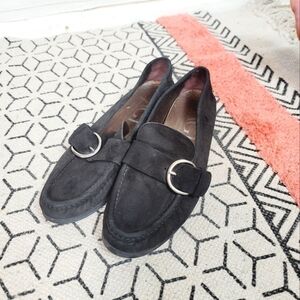 AGL Attilio Giusti Leonbruni Black Suede Buckle Loafers, sz 37.5